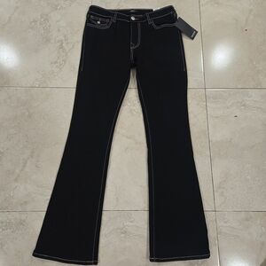 True Religion Women's Jeans Black Rinse Becca Mid Rise Flap Bootcut Sz 30 NWT